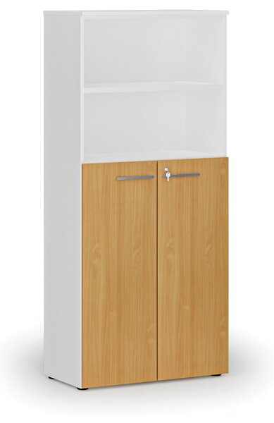 Kombinovaná kancelářská skříň PRIMO WHITE, dveře na 3 patra, 800 x 420 x 1781 mm, bílá/buk