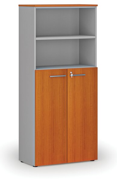 Kombinovaná kancelářská skříň PRIMO GRAY, dveře na 3 patra, 800 x 420 x 1781 mm, šedá/třešeň