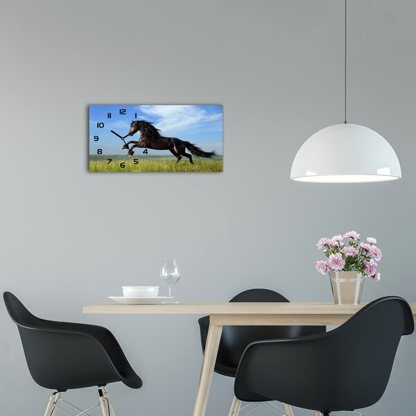 Skleněné hodiny na stěnu Černý kůň na louce pl_zsp_60x30_f_26473191