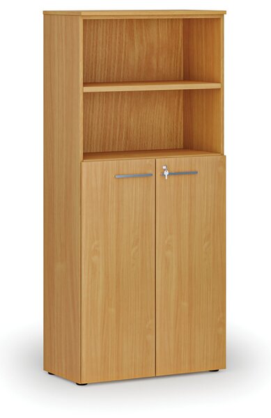 Kombinovaná kancelářská skříň PRIMO WOOD, dveře na 3 patra, 800 x 420 x 1781 mm, buk