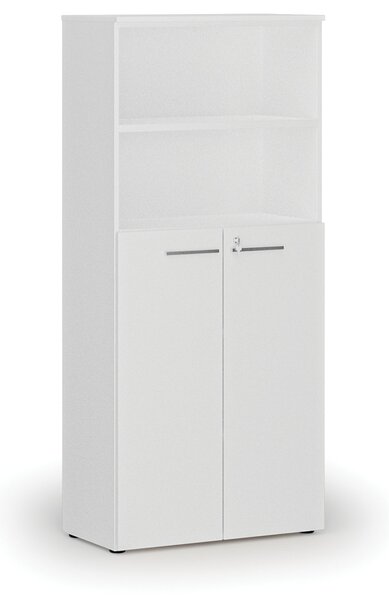Kombinovaná kancelářská skříň PRIMO WHITE, dveře na 3 patra, 800 x 420 x 1781 mm, bílá