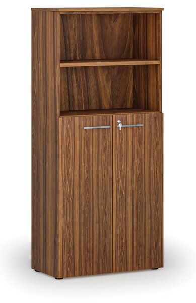 Kombinovaná kancelářská skříň PRIMO WOOD, dveře na 3 patra, 800 x 420 x 1781 mm, ořech