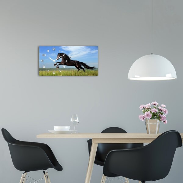 Skleněné hodiny na stěnu Černý kůň na louce pl_zsp_60x30_f_26473191