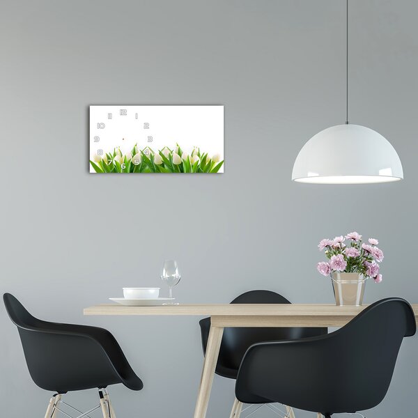 Skleněné hodiny na stěnu tiché Bilé tulipány pl_zsp_60x30_f_30153186