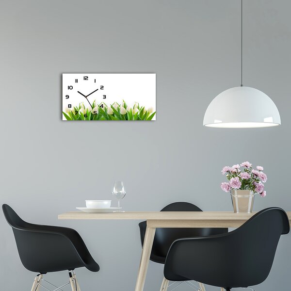 Skleněné hodiny na stěnu tiché Bilé tulipány pl_zsp_60x30_f_30153186