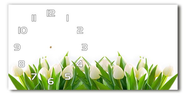 Skleněné hodiny na stěnu tiché Bilé tulipány pl_zsp_60x30_f_30153186