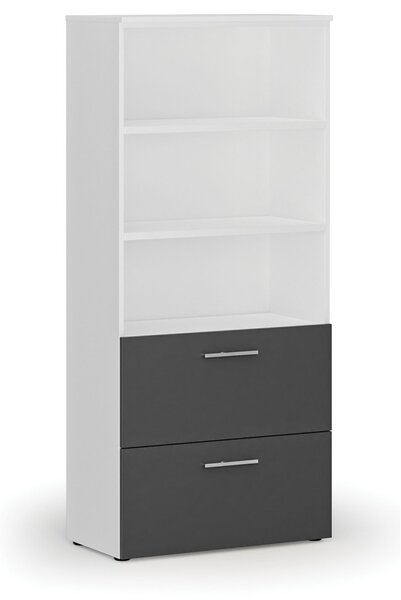 Skříň se zásuvkami pro závěsné složky PRIMO WHITE, 800 x 420 x 1781 mm, bílá/grafit