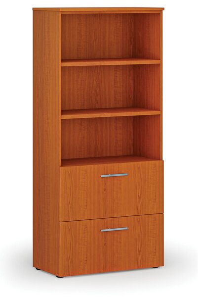 Skříň se zásuvkami pro závěsné složky PRIMO WOOD, 800 x 420 x 1781 mm, třešeň