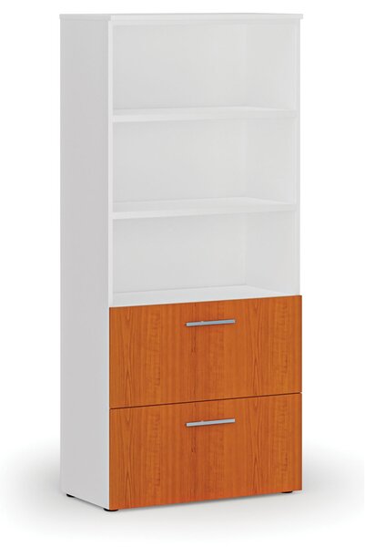 Skříň se zásuvkami pro závěsné složky PRIMO WHITE, 800 x 420 x 1781 mm, bílá/třešeň