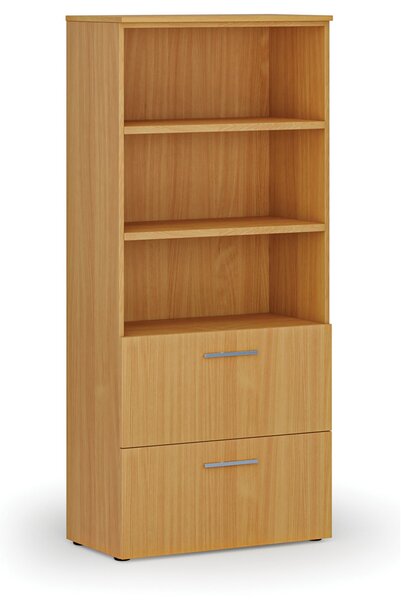 Skříň se zásuvkami pro závěsné složky PRIMO WOOD, 800 x 420 x 1781 mm, buk