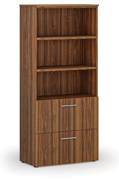 Skříň se zásuvkami pro závěsné složky PRIMO WOOD, 800 x 420 x 1781 mm, ořech