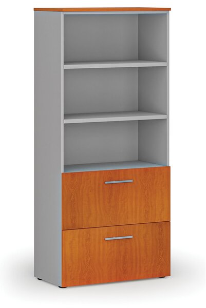 Skříň se zásuvkami pro závěsné složky PRIMO GRAY, 800 x 420 x 1781 mm, šedá/třešeň
