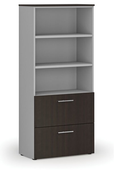 Skříň se zásuvkami pro závěsné složky PRIMO GRAY, 800 x 420 x 1781 mm, šedá/wenge