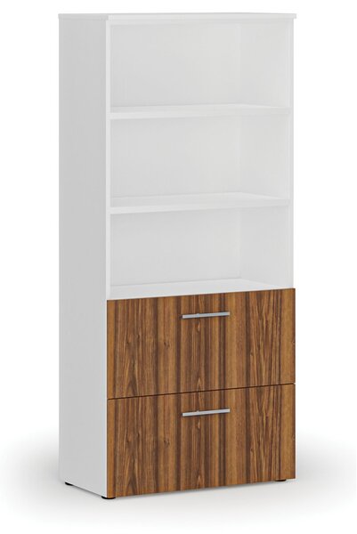 Skříň se zásuvkami pro závěsné složky PRIMO WHITE, 800 x 420 x 1781 mm, bílá/ořech