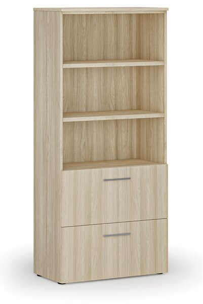 Skříň se zásuvkami pro závěsné složky PRIMO WOOD, 800 x 420 x 1781 mm, dub přírodní