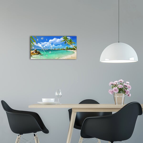 Skleněné hodiny na stěnu tiché Seychely pláž pl_zsp_60x30_f_37245256