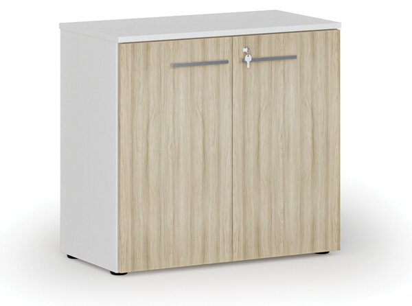 Kancelářská skříň s dveřmi PRIMO WHITE, 800 x 420 x 740 mm, bílá/dub přírodní