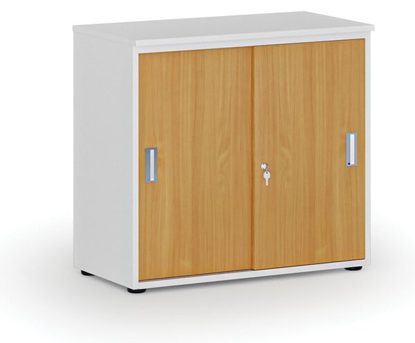 Kancelářská skříň se zasouvacími dveřmi PRIMO WHITE, 800 x 420 x 740 mm, bílá/buk