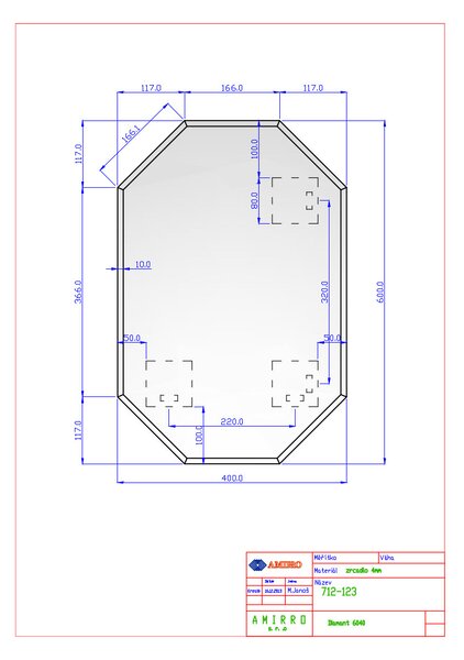 Zrcadlo na zeď do pokoje ložnice koupelny kulaté oválné tvarové DIAMANT 40 x 60 cm - osmihran s fazetou 10 mm 712-123