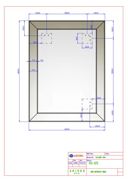 Zrcadlo na zeď do pokoje ložnice dekorativní UNO ANTRACIT 60 x 80 cm s lištami matelac v odstínu černá antracit se strmou fazetou 411-125