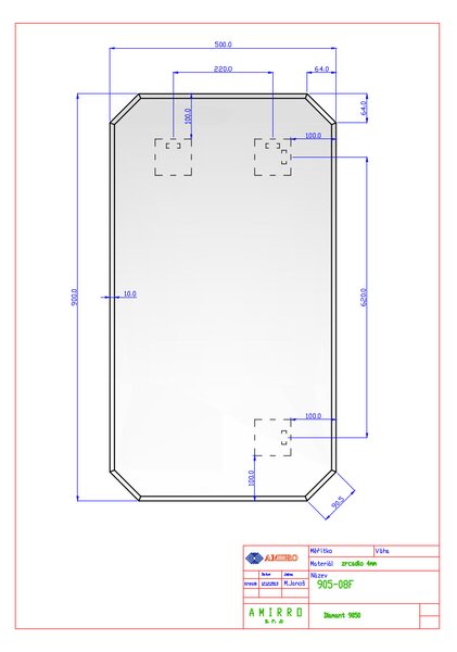 Zrcadlo na zeď do pokoje ložnice koupelny kulaté oválné tvarové DIAMANT 50 x 90 cm - osmihran s fazetou 10 mm 905-08F