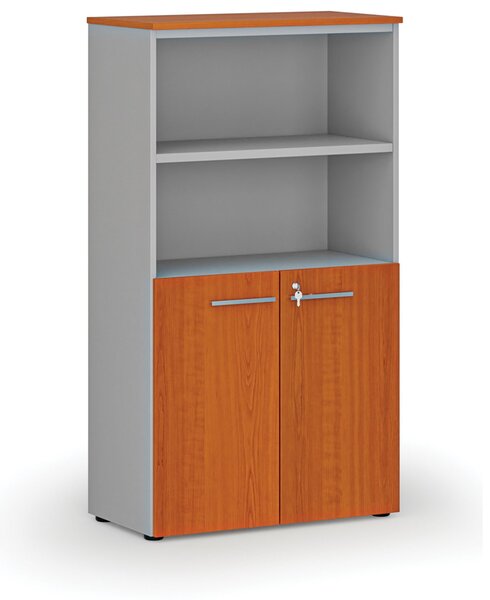 Kombinovaná kancelářská skříň PRIMO GRAY, dveře na 2 patra, 800 x 420 x 1434 mm, šedá/třešeň