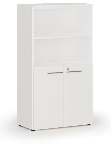 Kombinovaná kancelářská skříň PRIMO WHITE, dveře na 2 patra, 800 x 420 x 1434 mm, bílá
