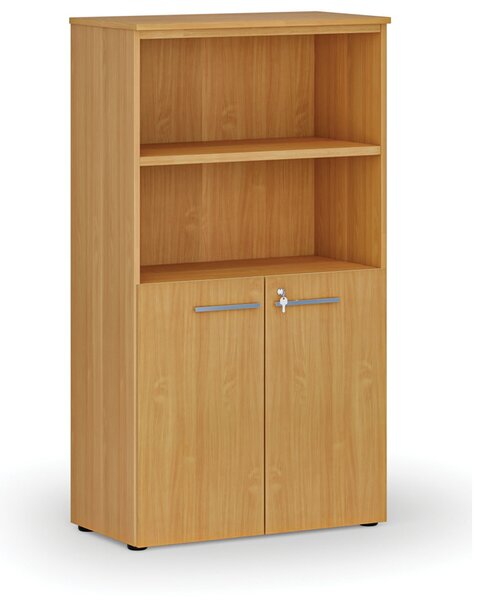 Kombinovaná kancelářská skříň PRIMO WOOD, dveře na 2 patra, 800 x 420 x 1434 mm, buk