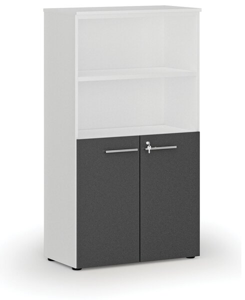 Kombinovaná kancelářská skříň PRIMO WHITE, dveře na 2 patra, 800 x 420 x 1434 mm, bílá/grafit