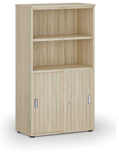 Kombinovaná kancelářská skříň PRIMO WOOD, zasouvací dveře na 2 patra, 800 x 420 x 1434 mm, dub přírodní