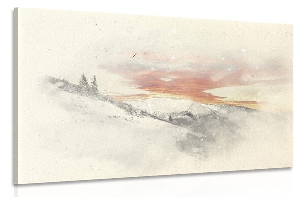Obraz západ slunce nad zasněženými horami