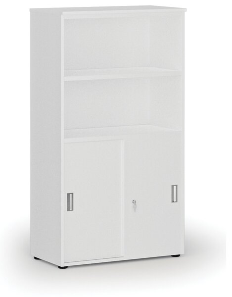 Kombinovaná kancelářská skříň PRIMO WHITE, zasouvací dveře na 2 patra, 800 x 420 x 1434 mm, bílá