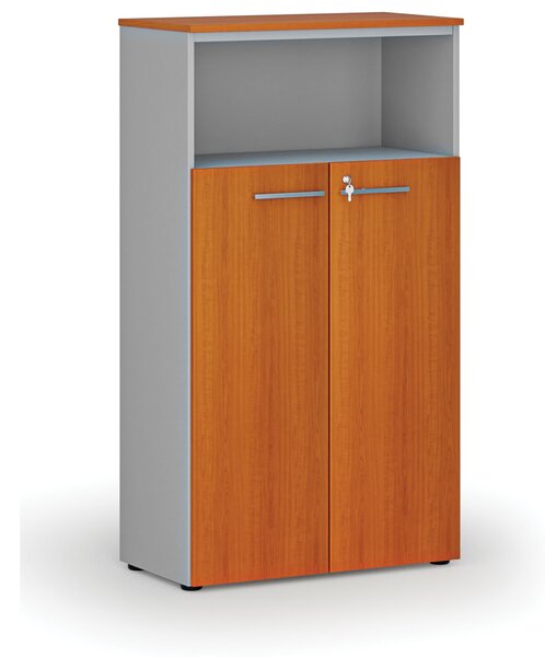 Kombinovaná kancelářská skříň PRIMO GRAY, dveře na 3 patra, 800 x 420 x 1434 mm, šedá/třešeň