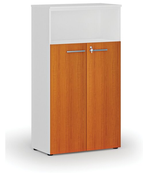 Kombinovaná kancelářská skříň PRIMO WHITE, dveře na 3 patra, 800 x 420 x 1434 mm, bílá/třešeň