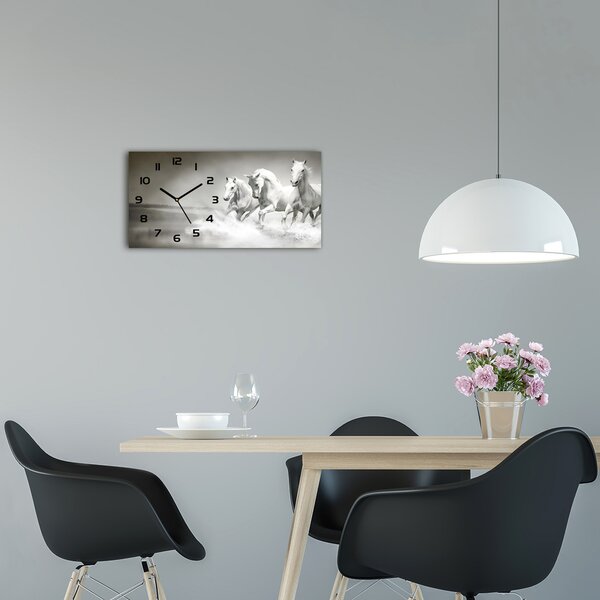 Moderní skleněné hodiny na stěnu Bílí koně pl_zsp_60x30_f_44040199