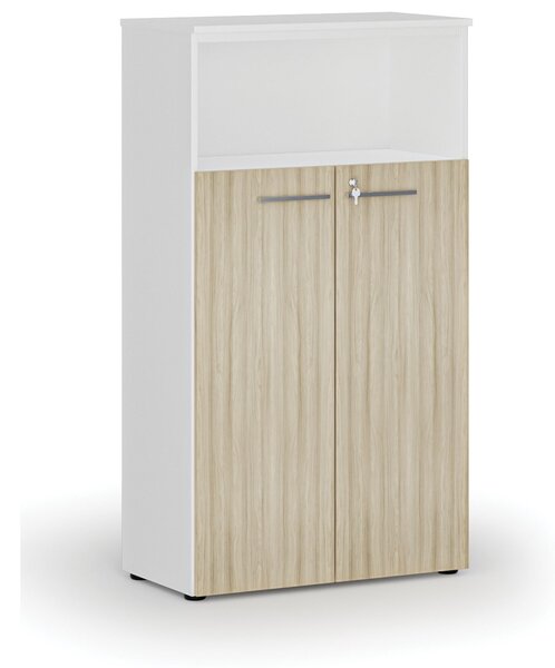 Kombinovaná kancelářská skříň PRIMO WHITE, dveře na 3 patra, 800 x 420 x 1434 mm, bílá/dub přírodní