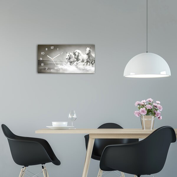 Moderní skleněné hodiny na stěnu Bílí koně pl_zsp_60x30_f_44040199