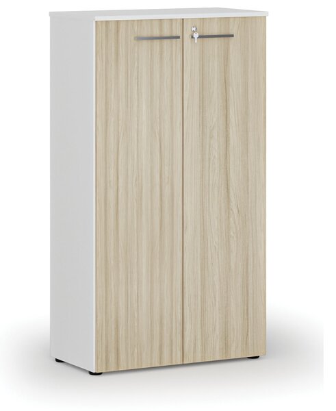 Kancelářská skříň s dveřmi PRIMO WHITE, 800 x 420 x 1434 mm, bílá/dub přírodní