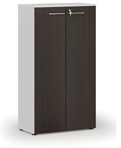 Kancelářská skříň s dveřmi PRIMO WHITE, 800 x 420 x 1434 mm, bílá/wenge