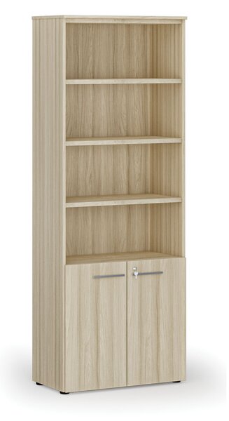Kombinovaná kancelářská skříň PRIMO WOOD, dveře na 2 patra, 800 x 420 x 2128 mm, dub přírodní