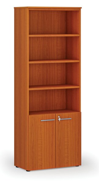 Kombinovaná kancelářská skříň PRIMO WOOD, dveře na 2 patra, 800 x 420 x 2128 mm, třešeň