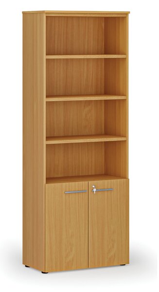Kombinovaná kancelářská skříň PRIMO WOOD, dveře na 2 patra, 800 x 420 x 2128 mm, buk