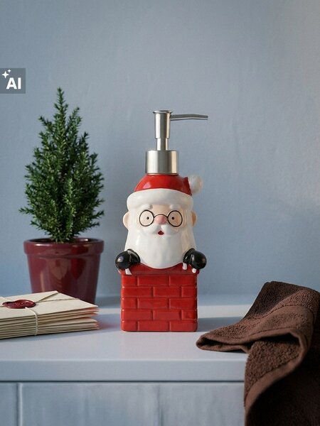 Sinsay - Vánoční keramický dávkovač mýdla ve tvaru Santa Clause v komíně - červená