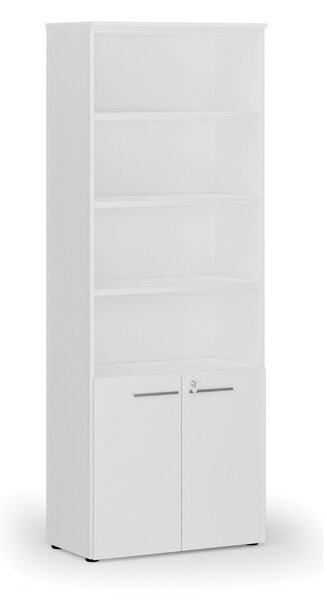 Kombinovaná kancelářská skříň PRIMO WHITE, dveře na 2 patra, 800 x 420 x 2128 mm, bílá