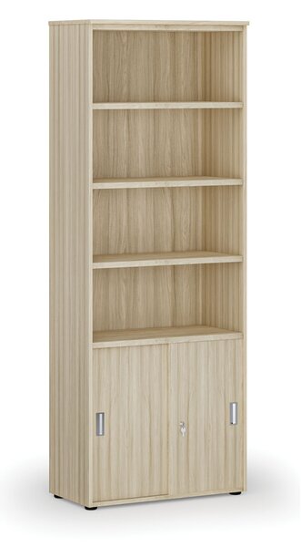 Kombinovaná kancelářská skříň PRIMO WOOD, zasouvací dveře na 2 patra, 800 x 420 x 2128 mm, dub přírodní