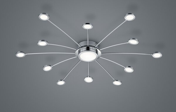 Trio 673311306 LED přisazené stropní svítidlo Bodrum 12x2,1W+1x6,6W | SMD | 2400lm+ 570lm | 3000-6500K - stmívatelné, nastavitelná teplota osvětlení, paměťová funkce, dálkové ovládání, chrom