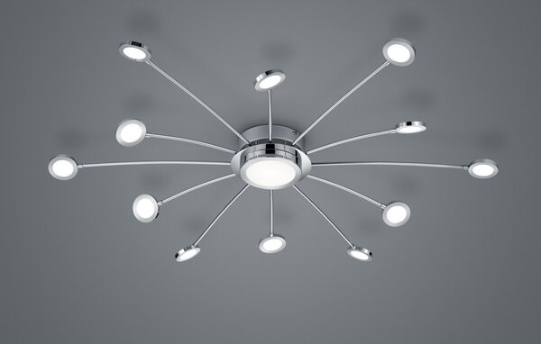 Trio 673311306 LED přisazené stropní svítidlo Bodrum 12x2,1W+1x6,6W | SMD | 2400lm+ 570lm | 3000-6500K - stmívatelné, nastavitelná teplota osvětlení, paměťová funkce, dálkové ovládání, chrom
