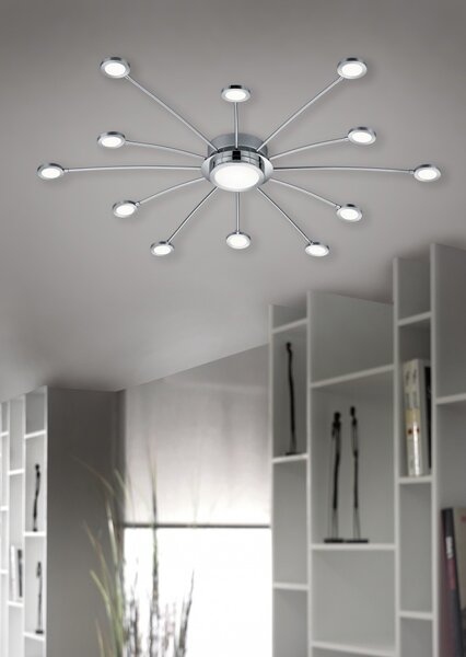 Trio 673311306 LED přisazené stropní svítidlo Bodrum 12x2,1W+1x6,6W | SMD | 2400lm+ 570lm | 3000-6500K - stmívatelné, nastavitelná teplota osvětlení, paměťová funkce, dálkové ovládání, chrom