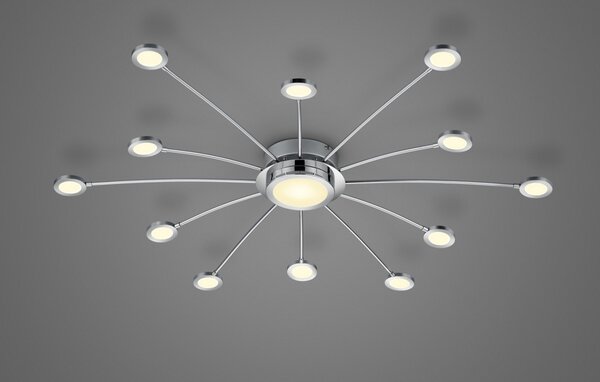 Trio 673311306 LED přisazené stropní svítidlo Bodrum 12x2,1W+1x6,6W | SMD | 2400lm+ 570lm | 3000-6500K - stmívatelné, nastavitelná teplota osvětlení, paměťová funkce, dálkové ovládání, chrom