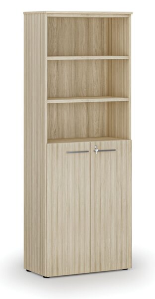 Kombinovaná kancelářská skříň PRIMO WOOD, dveře na 3 patra, 800 x 420 x 2128 mm, dub přírodní